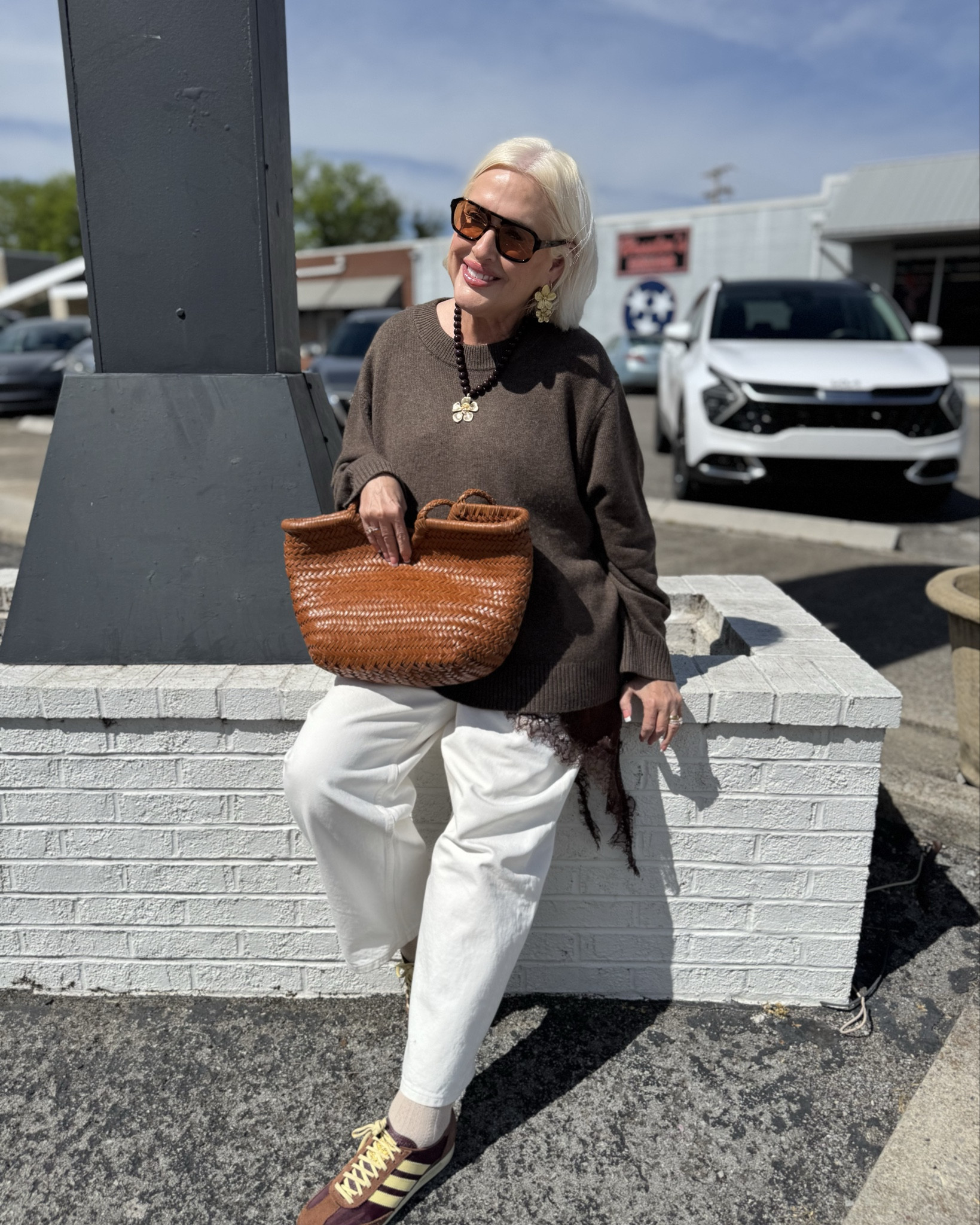 Hello sunshine ☀️ 

Cos Bay Barrel jeans 
Quince Crew neck cashmere 
Lily silk lace dress
Adidas SL 👟 
Etsy woven bag 

@onequince 

#LTKootd #LTKdayinmylife #LTKOver40