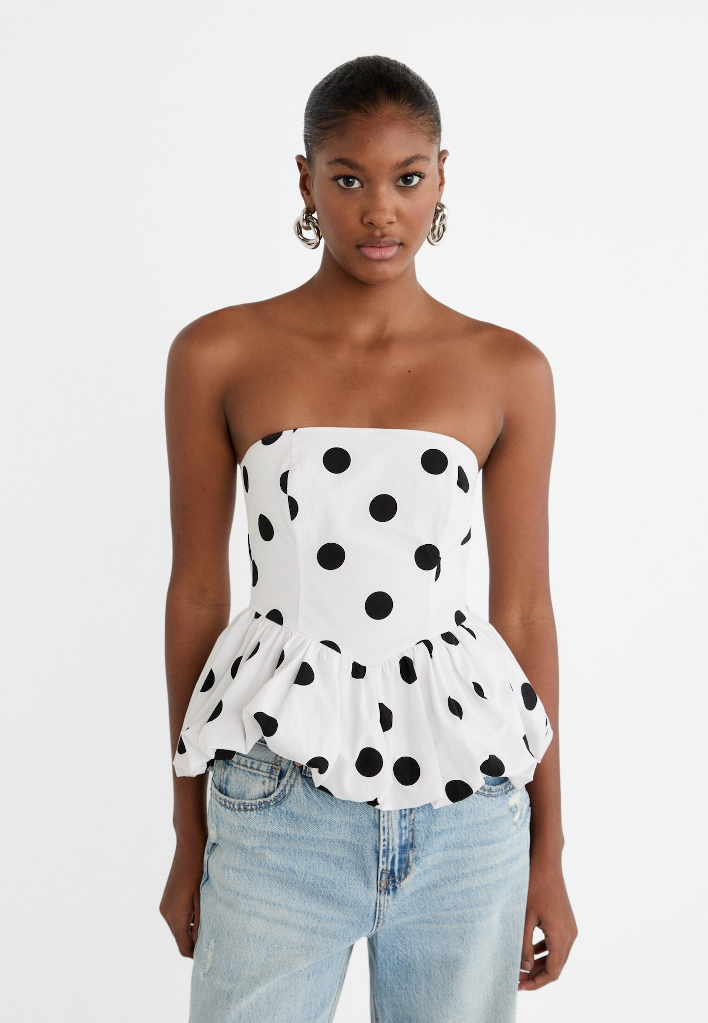 Top bouffant en popeline et à pois - Tops et bodies femme | Stradivarius France | Stradivarius (FR)