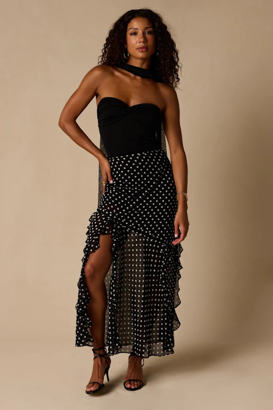 Alicia Black Polka Dot Ruffled Maxi Skirt | Lulus