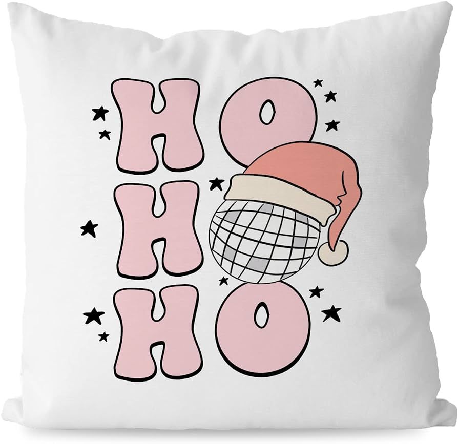 KEUSPI Retro Pink Preppy Ho Ho Ho Christmas Ball Christmas Hat Decor Decorative Pillowcase Throw ... | Amazon (US)