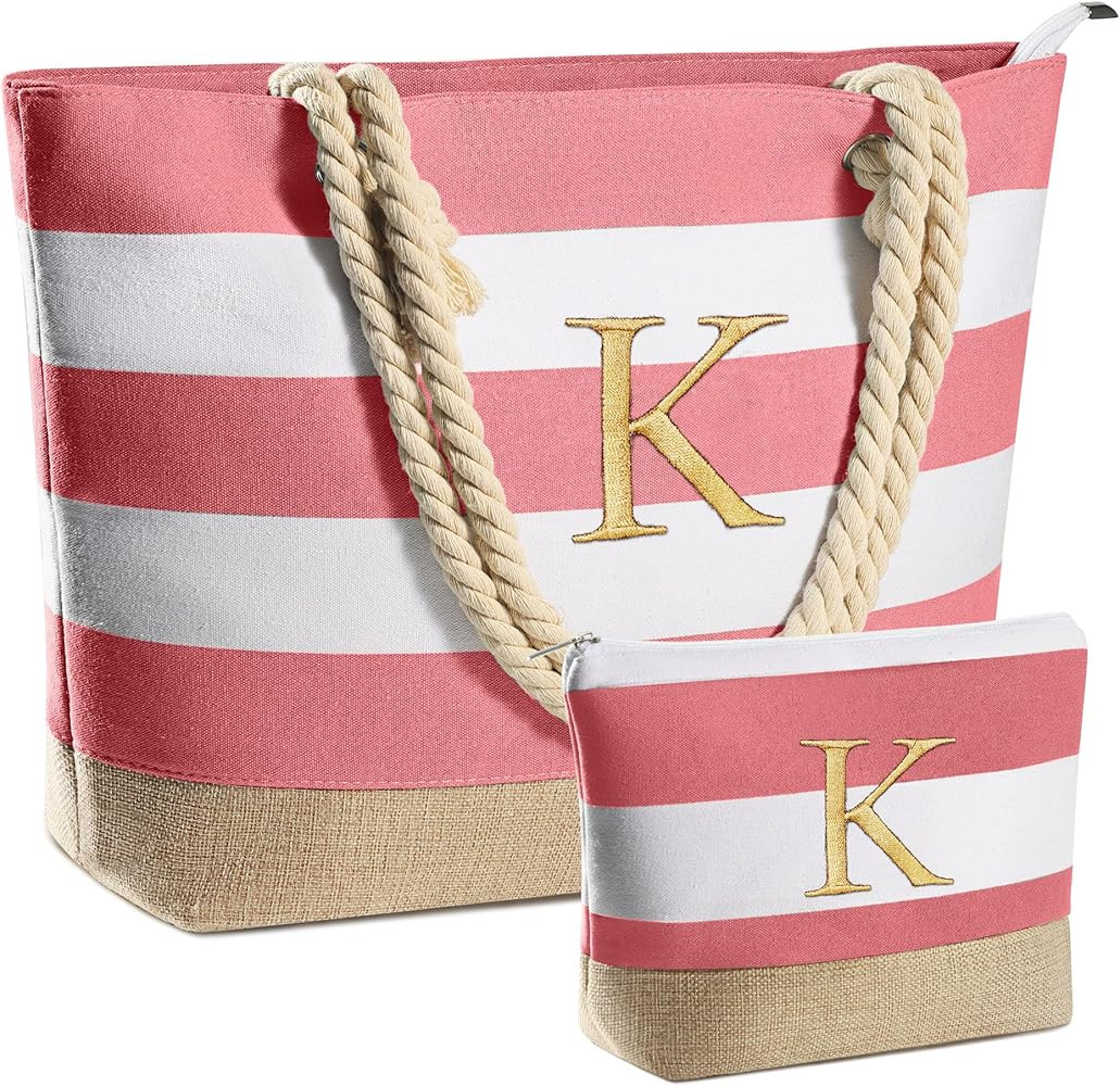 Monogram Letter Beach Tote Bag | Amazon (US)