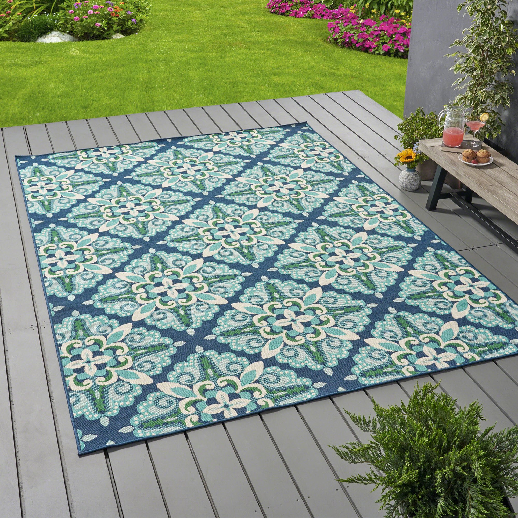 Sage Outdoor Floral 8' x 11' Area Rug, Blue and Green | Walmart (US)