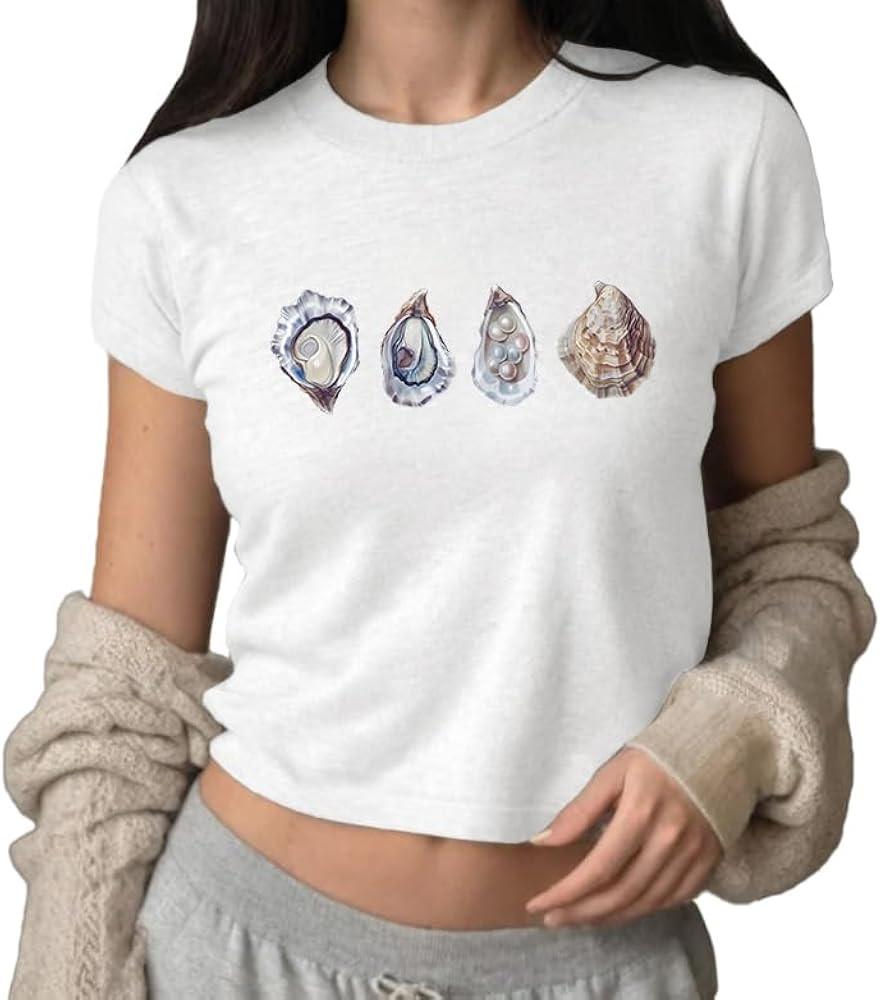 Crop Baby Tees for Women,Cute T-Shirt,Slim Fit Crop Top,Graphic Fruit Vintage(White,M) | Amazon (US)