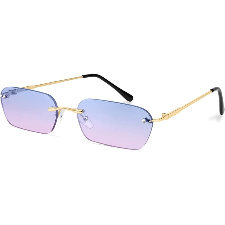 QWZNDZGR Retro Small Narrow Rimless Sunglasses Clear Eyewear Vintage Rectangle Sunglasses for Wom... | Walmart (US)