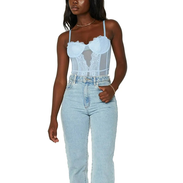 Amuver Women Summer Bodysuit, Sheer Lace Spaghetti Strap Sleeveless Tight Tank Bodysuits for Ladi... | Walmart (US)
