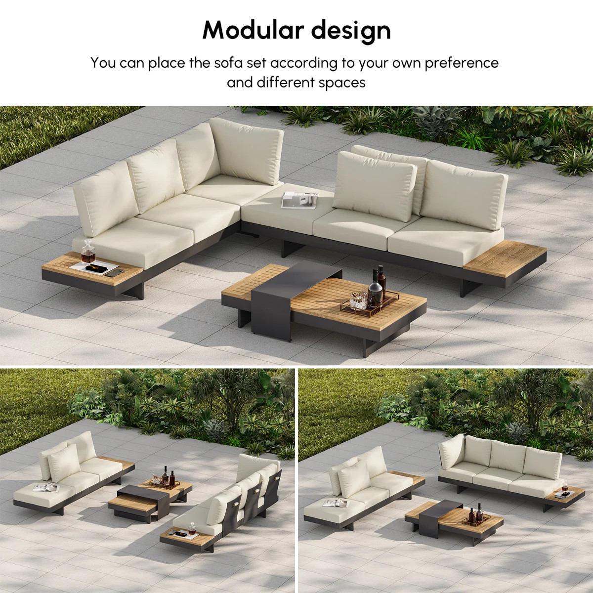4-Piece L-Shaped Modular Outdoor Sectional Sofa Set Patio Furniture Set with Coffee Table Patio S... | Wayfair North America