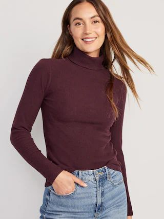 Fitted Plush Rib-Knit Turtleneck for Women | Old Navy (US)