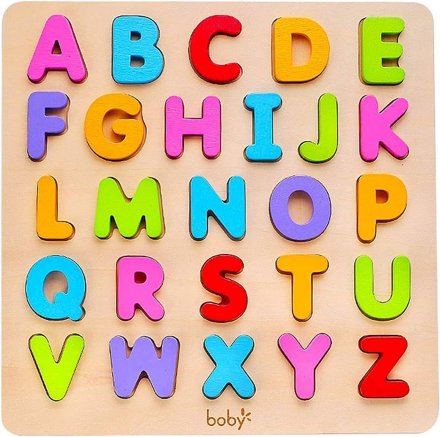 Wooden Alphabet Puzzle Toys, ABC Letter & Number Puzzle for Toddlers 18+ Months Old, Preschool Le... | Amazon (US)