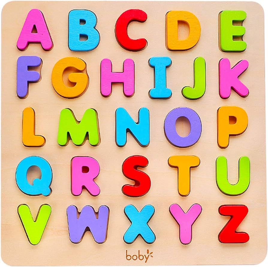 Wooden Alphabet Puzzle Toys, ABC Letter & Number Puzzle for Toddlers 18+ Months Old, Preschool Le... | Amazon (US)