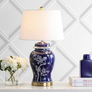 Gracie 29.5 in. Ginger Jar Ceramic/Metal LED Table Lamp, White/Navy | The Home Depot