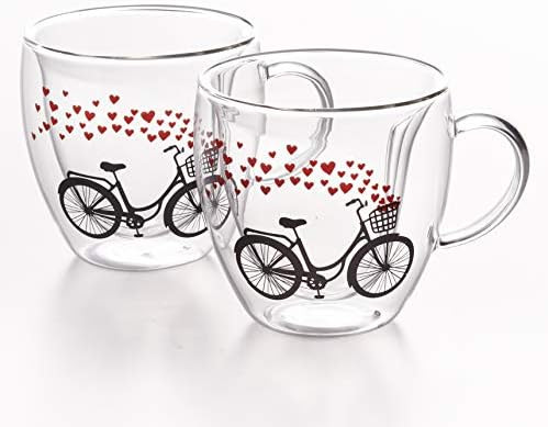 Double Wall Sweet Heart Shaped Glass Coffee Mug 8.5 Ounces, Set of 2 | Amazon (US)