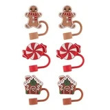 Cook With Color 6-Piece Silicone Holiday Straw Toppers – Gingerbread Man, Peppermint & Gingerbr... | Walmart (US)