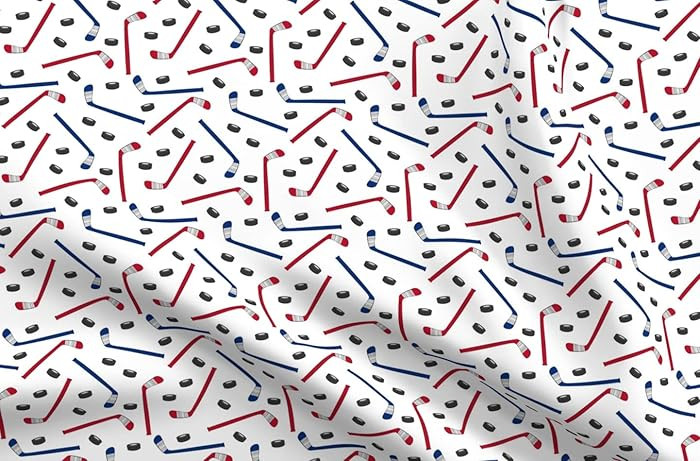 Spoonflower Fabric - Hockey Sticks Pucks Red Blue Trendy Little Arrow Ice Sports Printed on Petal... | Amazon (US)