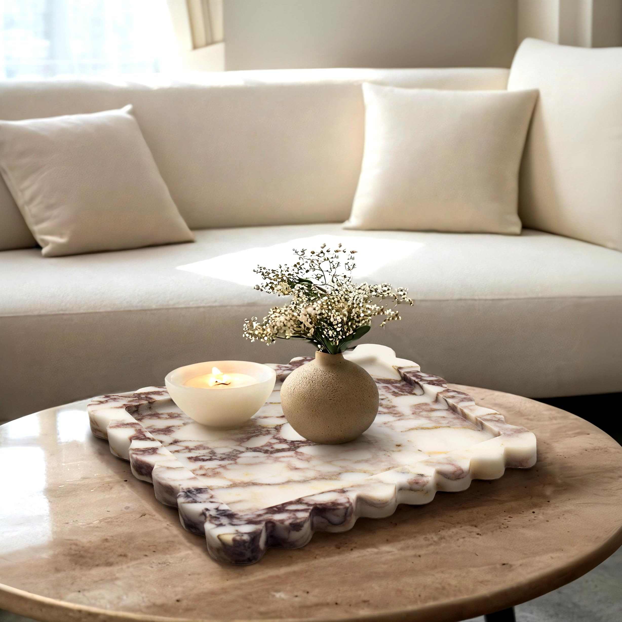 YMXYJM Genuine Calacatta Viola Scalloped Marble Tray, Real Natural Marble Stone Tray, Luxury Deco... | Amazon (US)