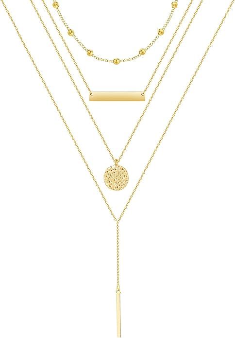 Layered Necklaces for Women Trendy Gold Necklace Stack Dainty Silver Gold Layer Pearl Beaded Coin... | Amazon (US)