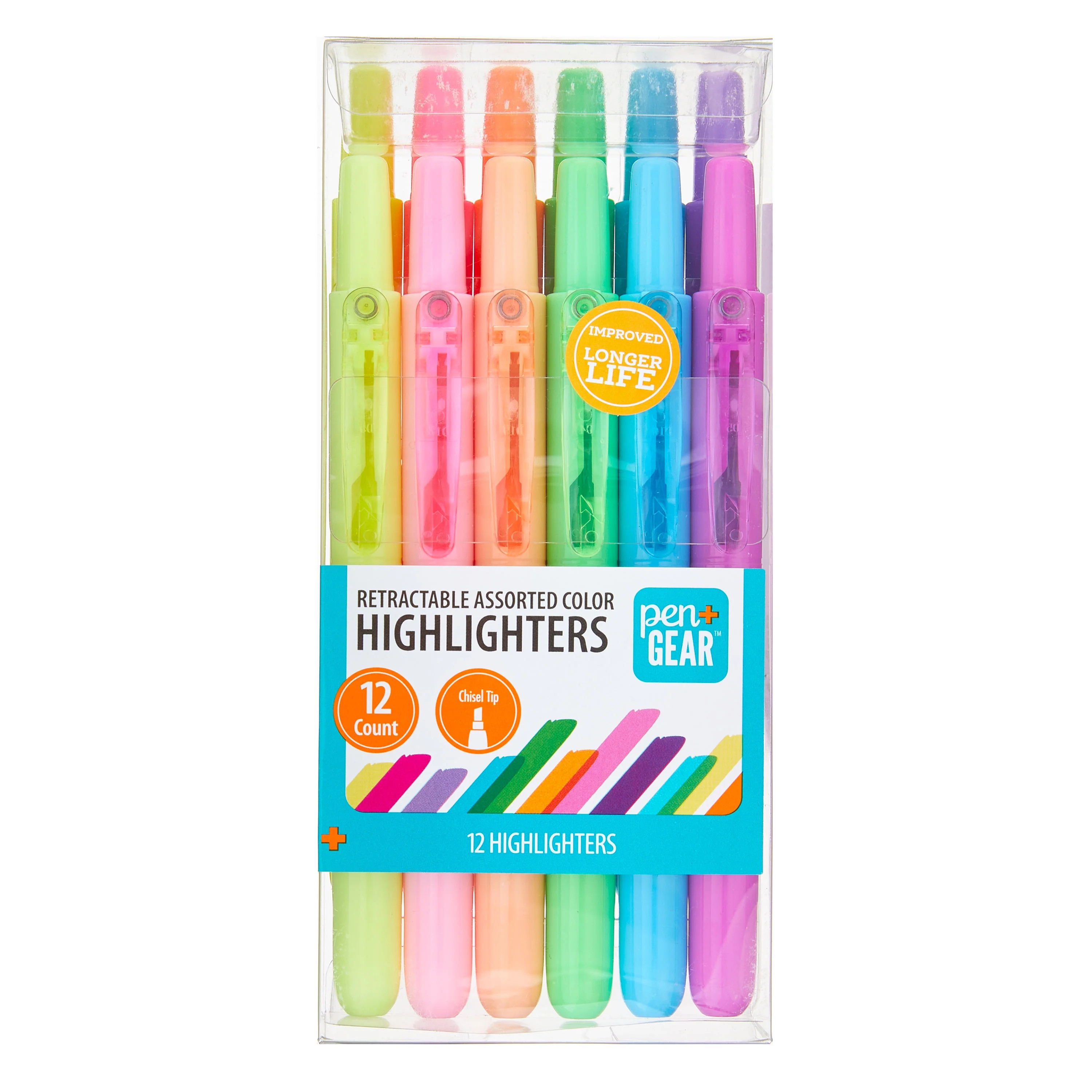 Pen+Gear Retractable Highlighters, Chisel Tip, Assorted Colors,  Multi Colored Ink,12 Count | Walmart (US)
