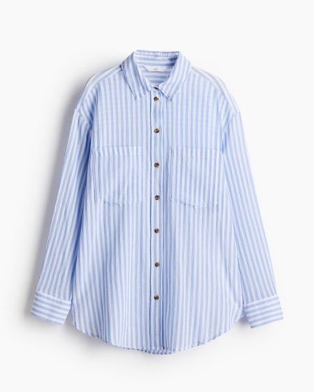 Blue and white stripe cotton button up shirt 

#LTKfindsunder50 #LTKstyletip #LTKSeasonal