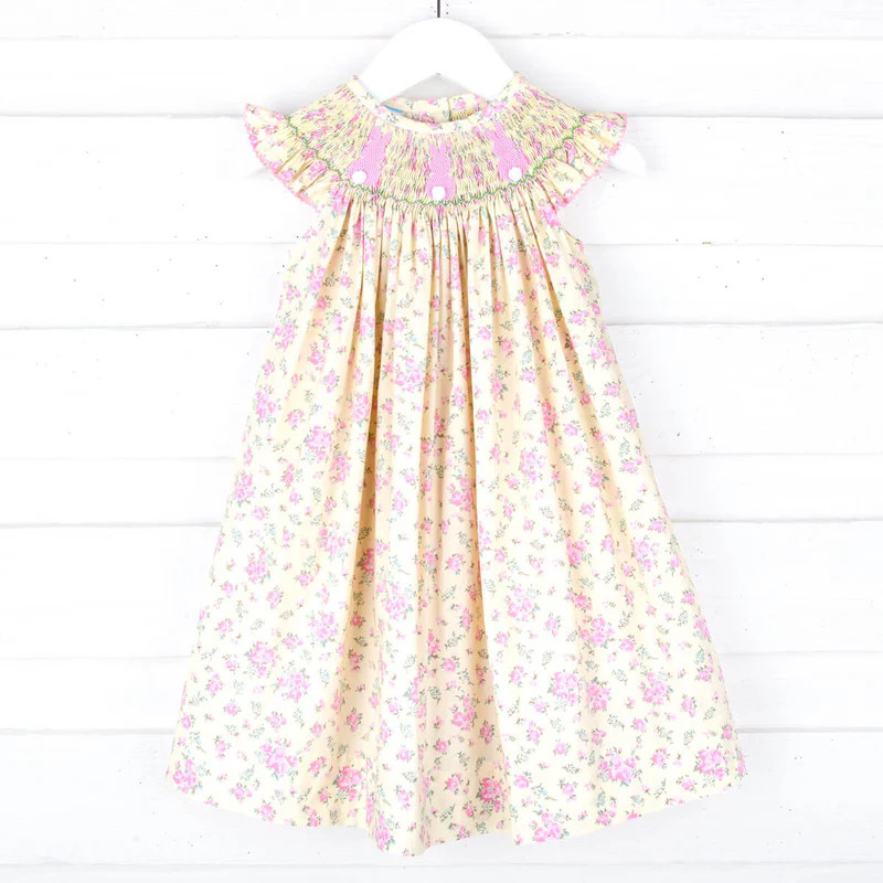 Fluffy Bunny Yellow Floral Smocked Dress | Classic Whimsy