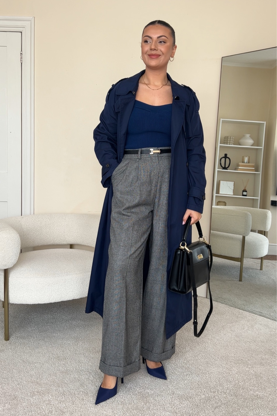 Autumn dinner/evening outfit with a navy trench coat.
Top is from Abercrombie, wearing size S.
Trench coat is from Ralph Lauren, wearing size UK8.
Trousers are from LilySilk, wearing size UK12.
Heel are from Zara.
Bag is from M&S.

#LTKstyletip #LTKeurope #LTKfindsunder100