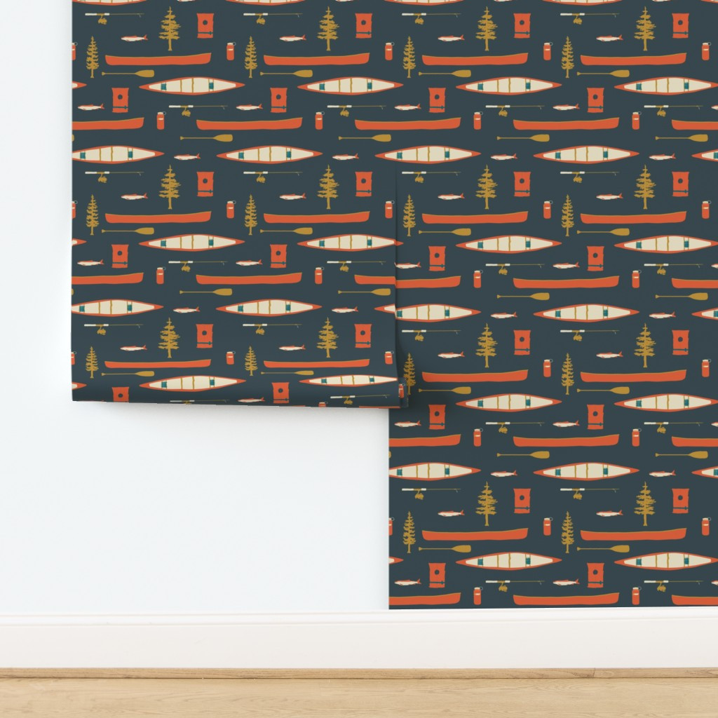Canoes and Oars on the Lake Wallpaper | Spoonflower | Spoonflower