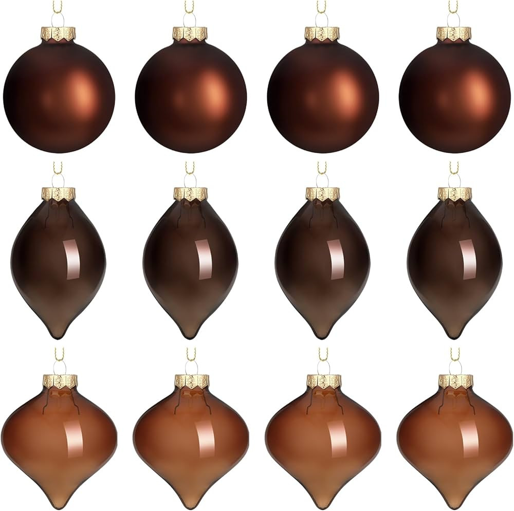 Zomiboo 12 Pcs Brown Glass Christmas Ball Ornaments Set 3.15" Hanging Shatterproof Glass Bulbs fo... | Amazon (US)