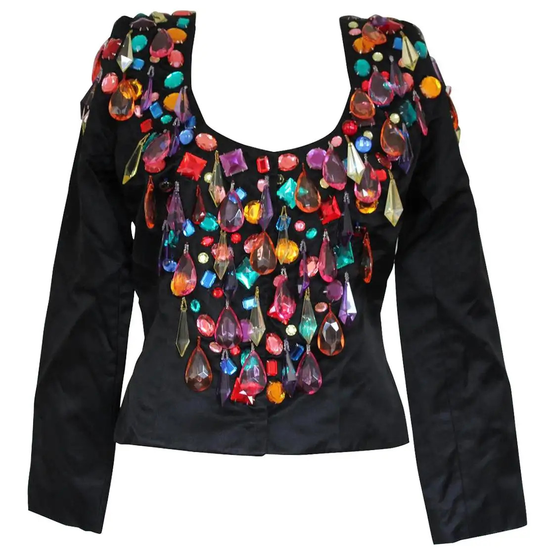 Victor Costa Multicolored Crystals Jacket M | 1stDibs