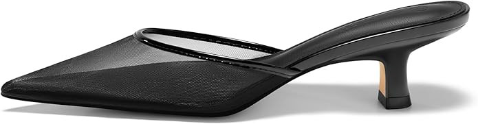 Coutgo Womens Kitten Low Heels Mules Closed Pointed Toe Pumps Slip On Backless Dress Shoes | Amazon (US)