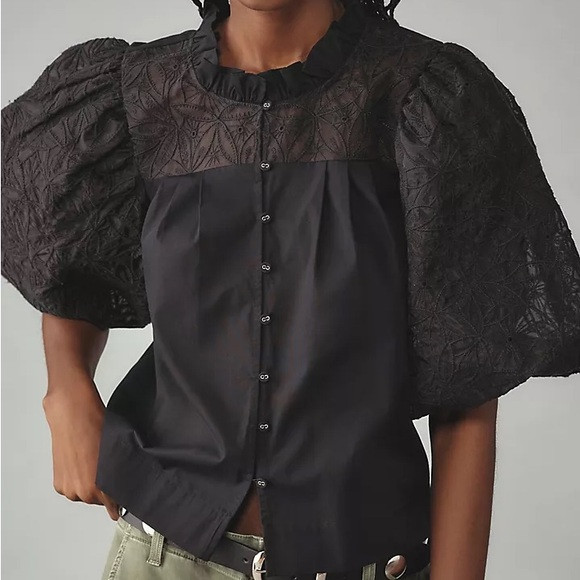 Maeve Puff-Sleeve Embellished Button-Front Blouse | Poshmark