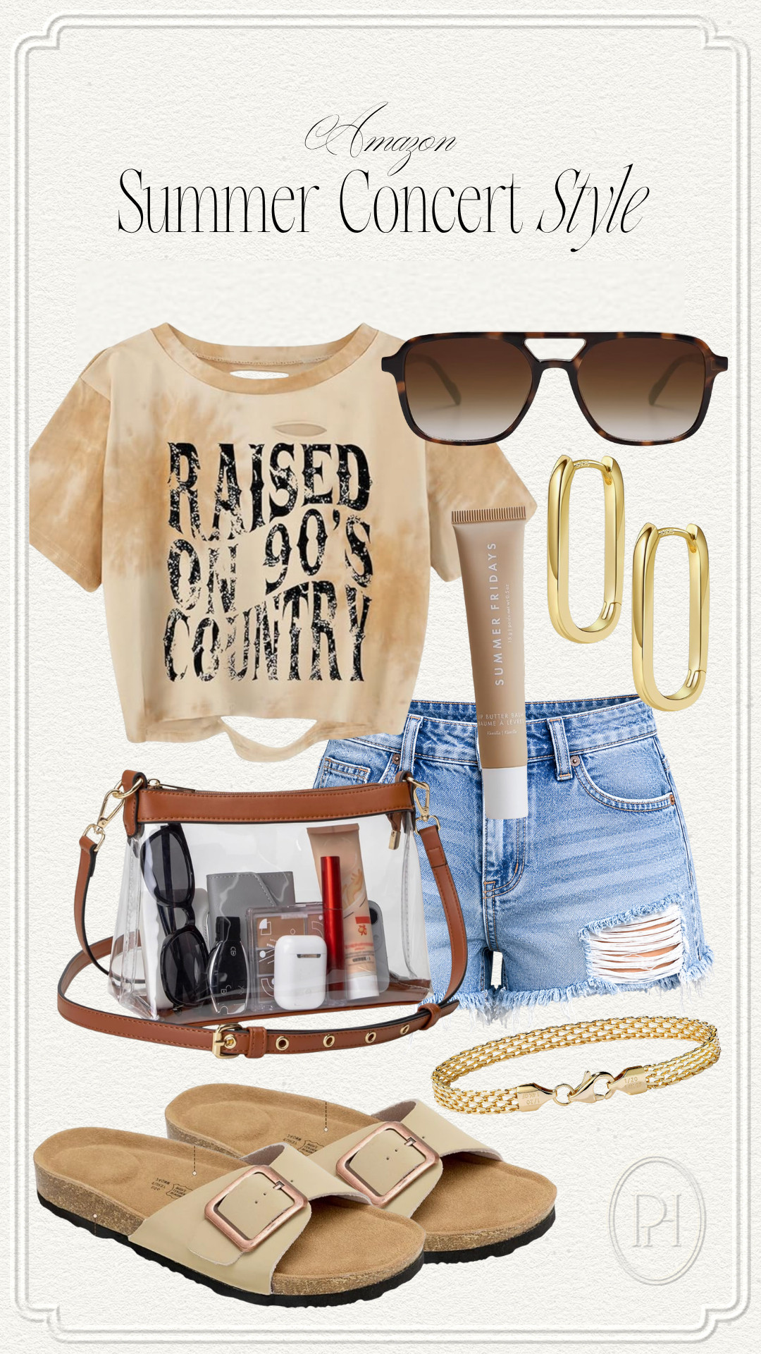 Amazon finds for the perfect casual look for the summer concert season!

summer fashion, summer style, summer looks, summer outfit, concert outfit, concert style, country concert outfit, graphic tee, cropped t-shirt, cutoffs, cutoff shorts, distressed shorts, aviator sunglasses, gold earrings, oval earrings, gold bracelet, slides, sandals, summer shoes, summer footwear, summer sandals, stadium handbag, clear purse, clear handbag, lip balm, lip gloss 

 #LTKgrwm #LTKootd #LTKTall