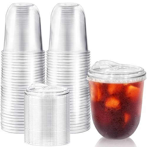 50 Pack 12 oz Clear Plastic Iced Coffee Cups with Strawless Sip Lids | Amazon (US)