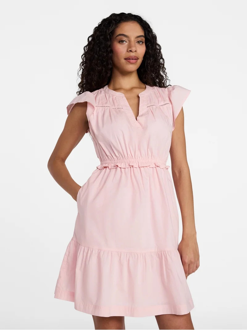 Time and Tru Women's Cotton Flutter Sleeve Mini Dress, Sizes XS-XXXL | Walmart (US)