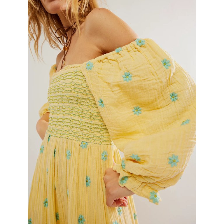 Niusricy Women Bohemian Floral Dress Casual Puff Long Sleeve Boho Flowy Ruffle Spring Midi Dress ... | Walmart (US)