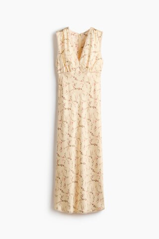 H & M - Sleeveless Satin Dress - Light Yellow/Floral | H&M (US + CA)