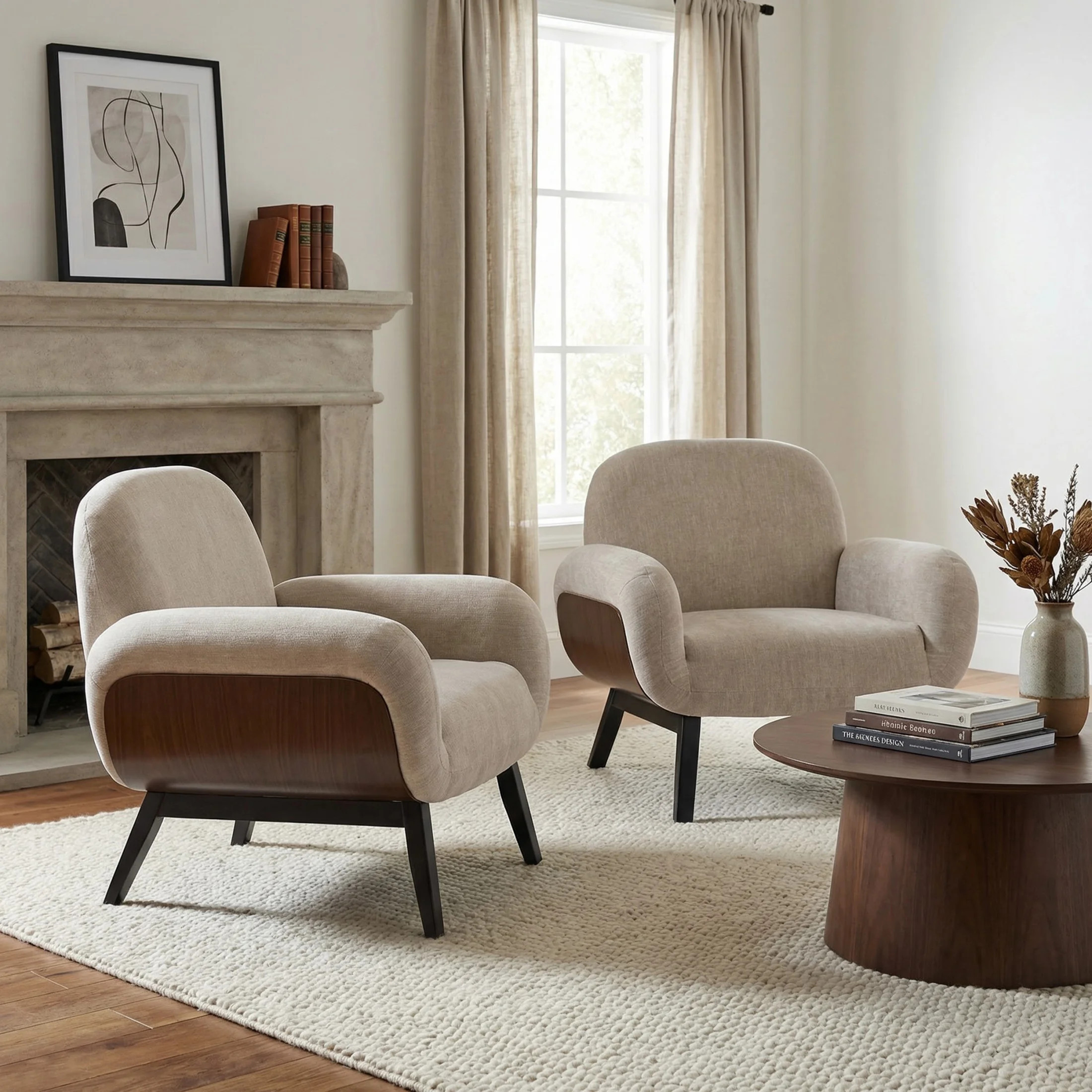 Christopher Knight Home Accent Armchair with Wrap-Around Backrest, Solid Wood Frame, Light Khaki,... | Walmart (US)
