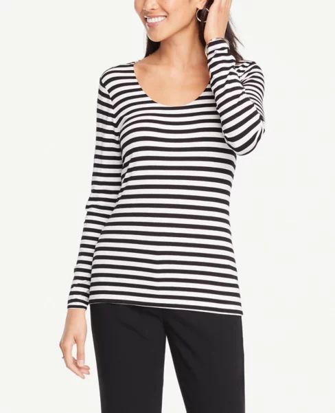 Petite Striped Long Sleeve Scoop Neck Tee | Ann Taylor Factory