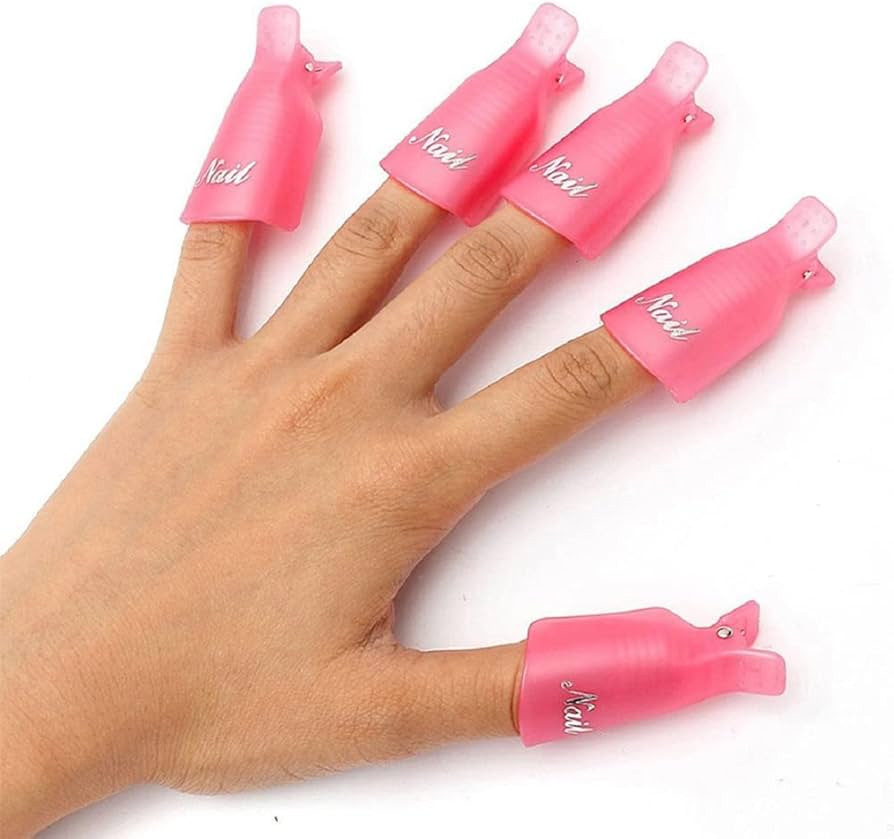 HiMo 10PC Plastic Acrylic Nail Art Soak Off Cap Clip UV Gel Polish Remover Wrap Tool (Pink) | Amazon (US)