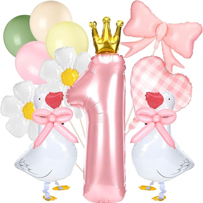 12 Pcs Silly Goose 1st Birthday Party Decoration Fun Goose Balloon with Pink Bow for Sweet One Bi... | Amazon (US)