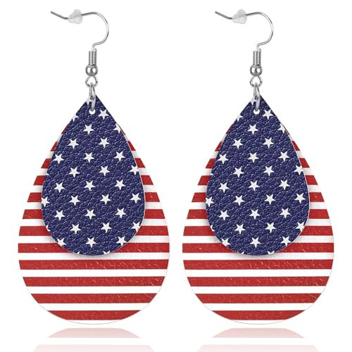Fullive 4th of July Earrings, Leather Surface 250 Anniversary USA Merchandise, Hypoallergenic Hook Fourth of July Accessory | Amazon (US)