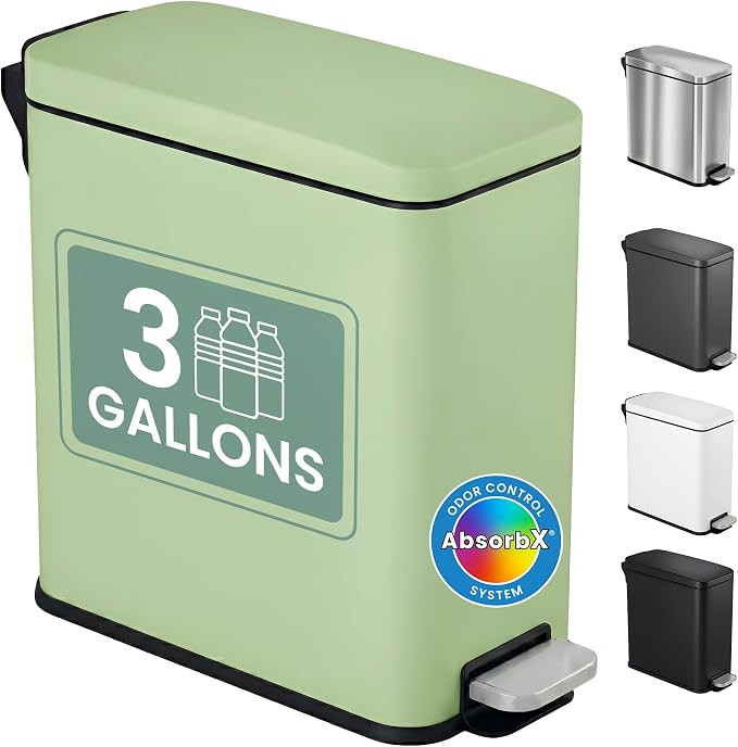 iTouchless 3 Gallon Small Wastebasket for Bathroom with Lid, Deodorizer, Soft-Step Stainless Stee... | Amazon (US)