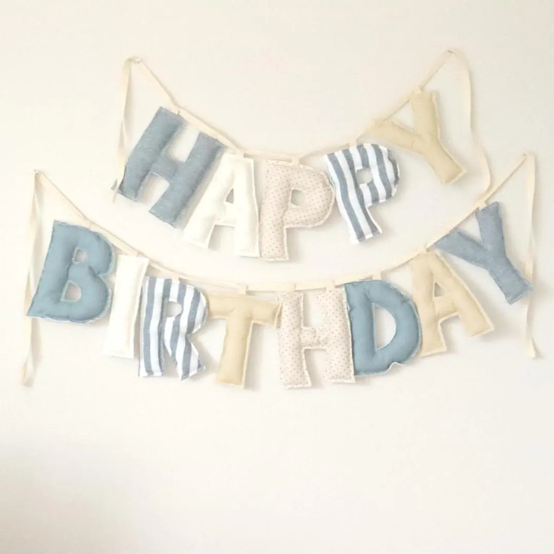 Custom Fabric Happy Birthday Banner Party Decoration Blue Bunting Boy Garland Celebration Sign Cu... | Etsy (US)