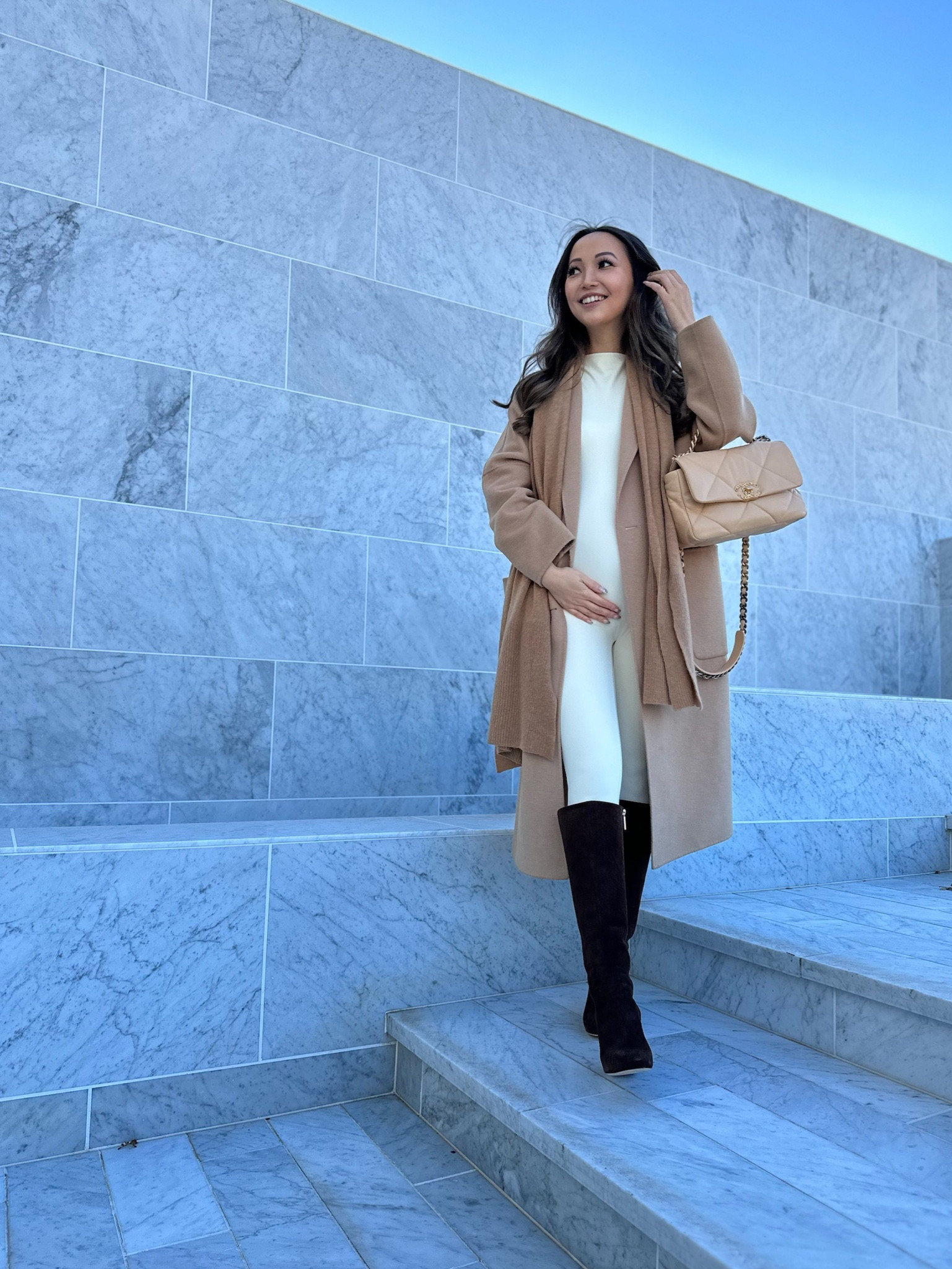 Maternity outfit, maternity style, maternity fashion, pregnancy outfit, bump style, bump suit, jumpsuit, onesie, chanel 19 bag 

#LTKbump #LTKitbag #LTKbaby