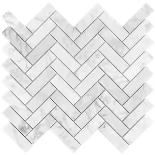 Ivy Hill Tile White Carrara Herringbone 4 in. x 0.39 in. Polished Marble Stone Mosaic Wall Tile S... | The Home Depot