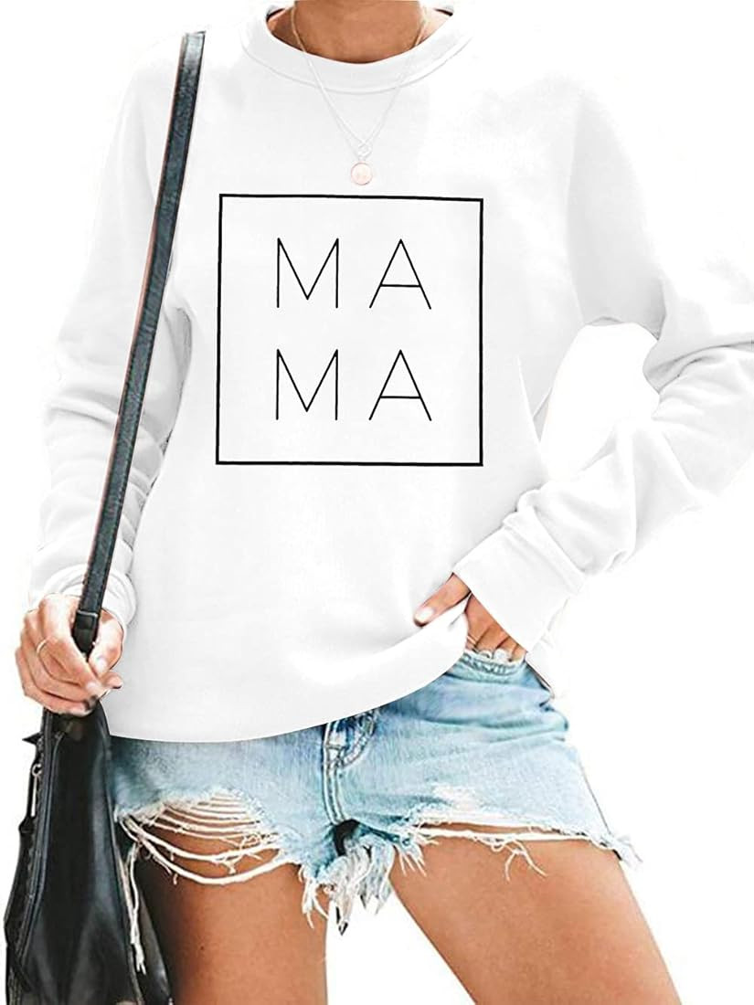 EGELEXY Mama Sweatshirt Women Funny Letter Print Mom Life Blouse Tops Casual Long Sleeve Pullover Te | Amazon (US)
