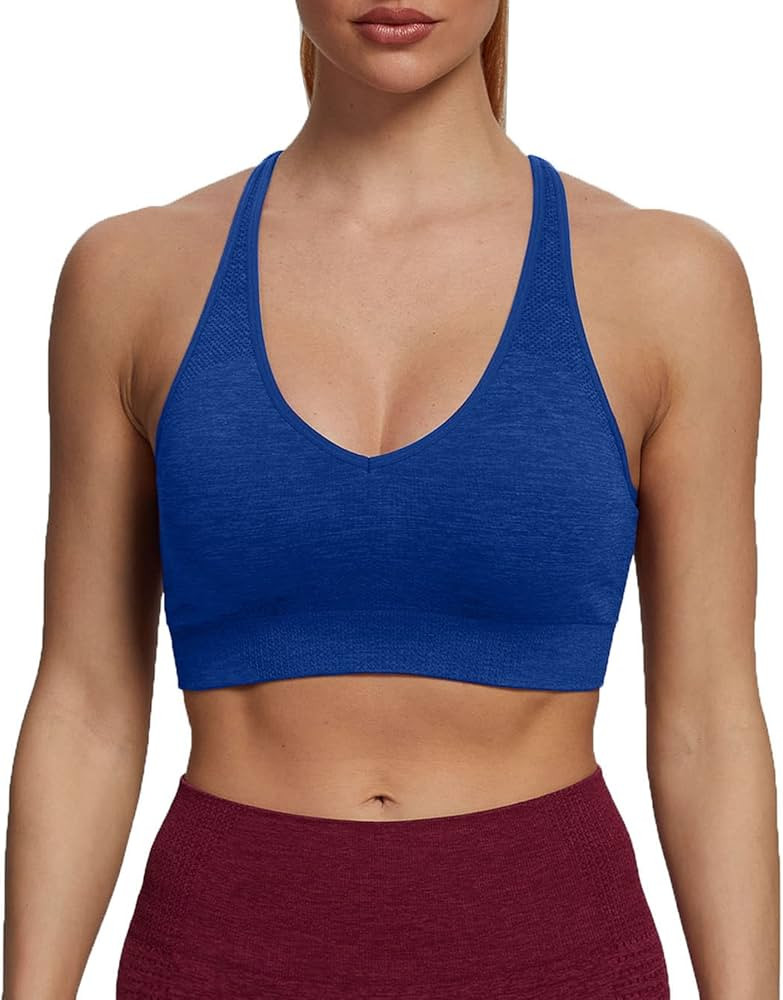 Aoxjox Women's Workout Sports Bras Fitness Vital Seamless 3.0 V Neck Padded Bra Yoga Crop Tank Top | Amazon (US)