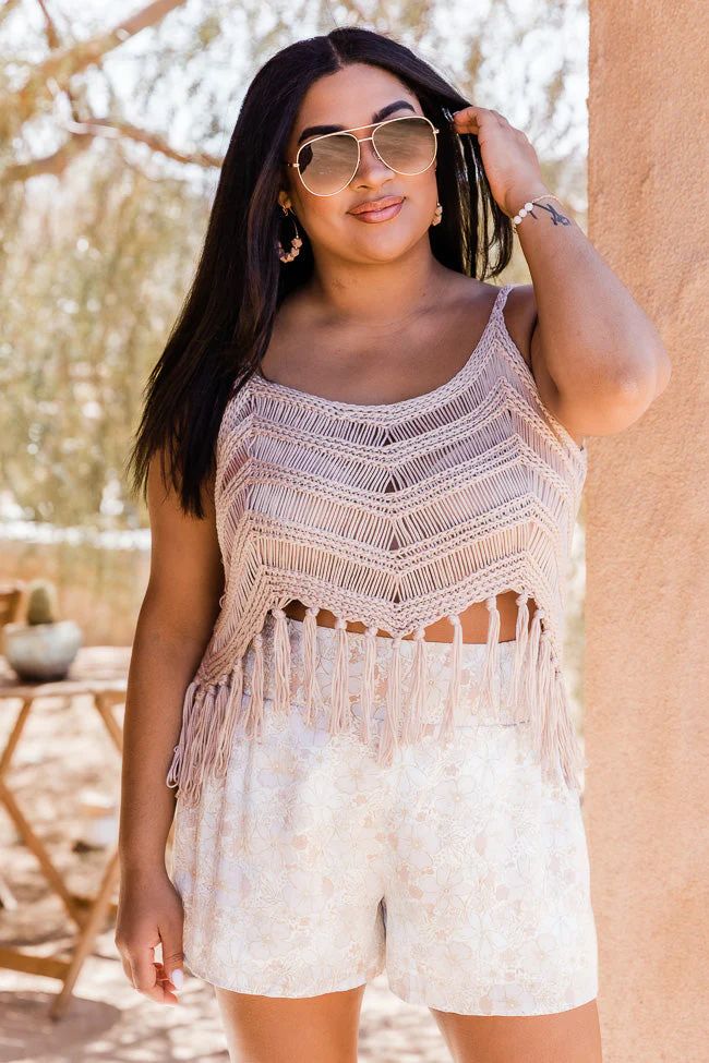 Free As Can Be Taupe Fringe Hem Crochet Tank FINAL SALE | Pink Lily