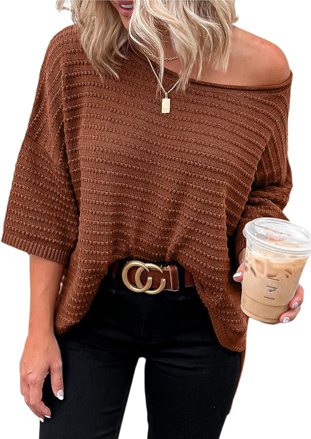 Dokotoo Women's Casual 3/4 Sleeve Loose Tunic Tops Lightweight Knit Sweater Blouses | Amazon (US)