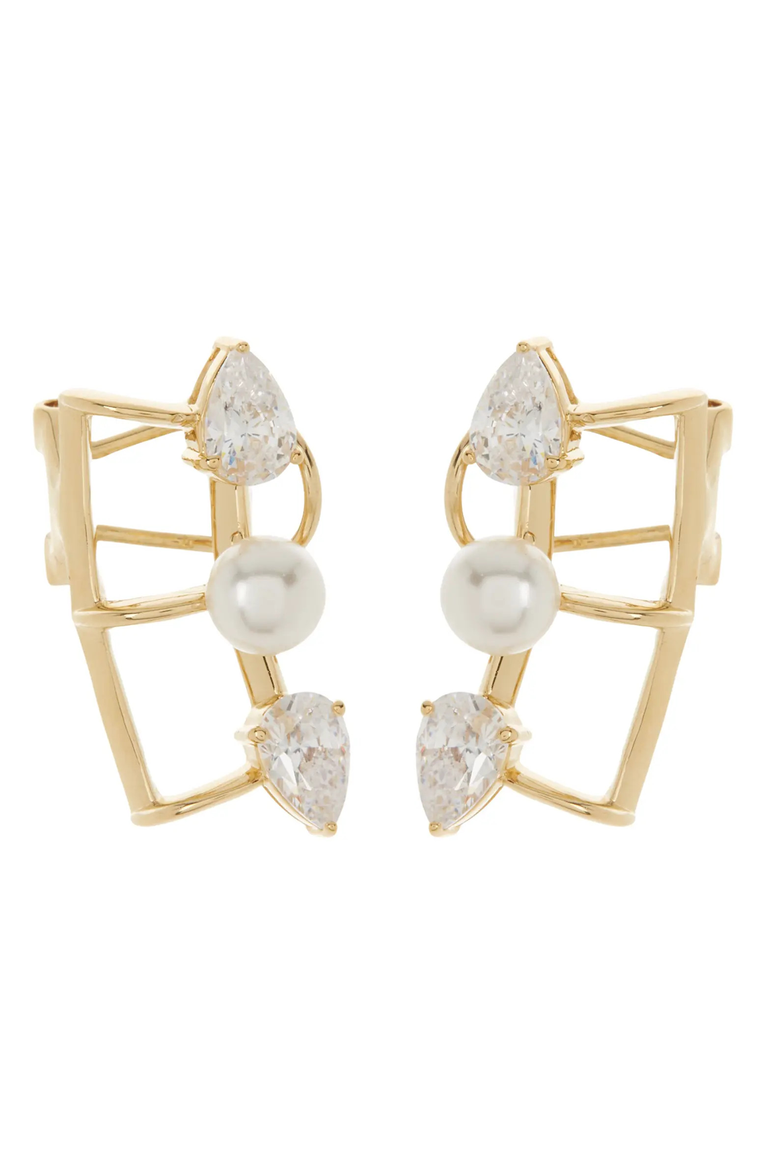 18k Gold Plate Melody CZ Imitation Pearl Ear Cuffs | Nordstrom Rack