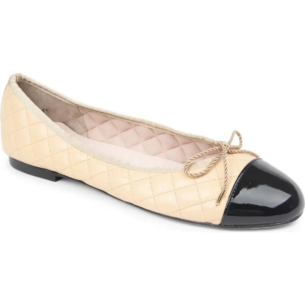 PAUL MAYER Best Cap Toe Ballet Flat in Beige/Black Patent at Nordstrom, Size 7.5 | Nordstrom
