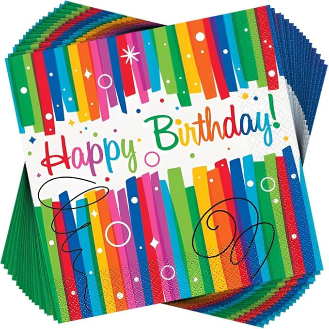 Rainbow Ribbons Birthday Luncheon Napkins (Pack Of 16) - Durable, Ultra Absorbent & Party-Perfect... | Amazon (US)
