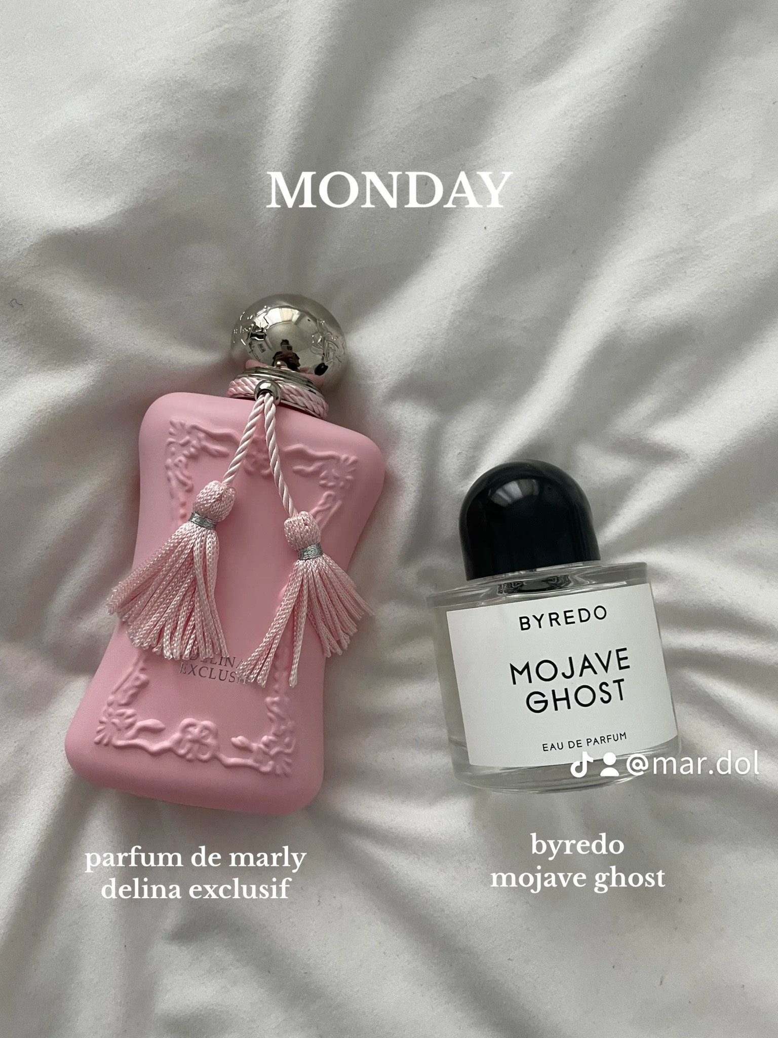 parfum de marly delina exclusif + byredo mojave ghost 

use first time/welcome code for on the sites for a discount!